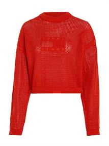 TJW OPEN STITCH FLAG SWEATER deep crimson