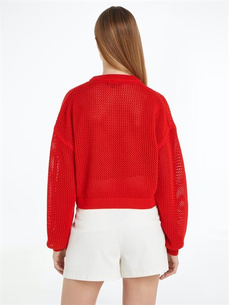 TJW OPEN STITCH FLAG SWEATER deep crimson