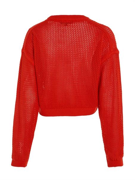 TJW OPEN STITCH FLAG SWEATER deep crimson