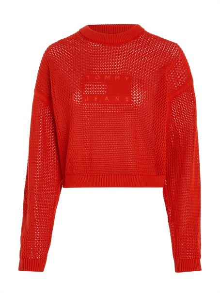 TJW OPEN STITCH FLAG SWEATER deep crimson