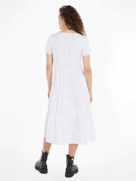 TJW POPLIN TIERED SS MIDI DRESS white