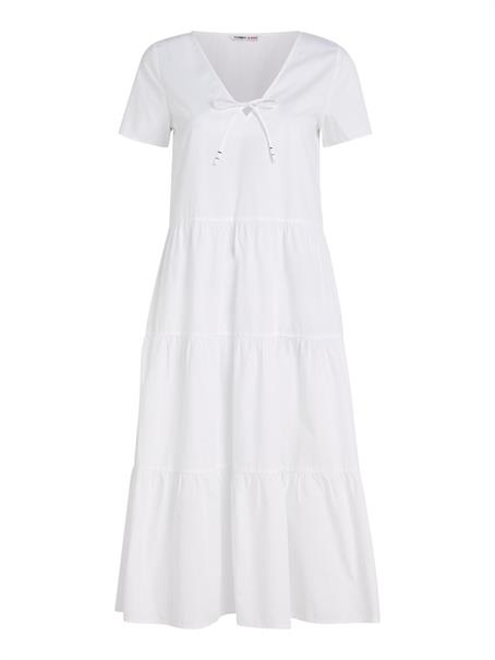 TJW POPLIN TIERED SS MIDI DRESS white