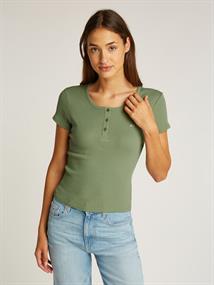 TJW SLIM BUTTON RIB C-NECK SS aruba green