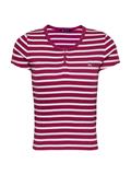 TJW SLIM BUTTON RIB C-NECK SS brilliant berry - stripe