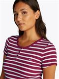 TJW SLIM BUTTON RIB C-NECK SS brilliant berry - stripe