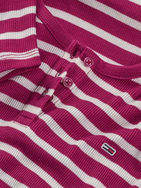 TJW SLIM BUTTON RIB C-NECK SS brilliant berry - stripe