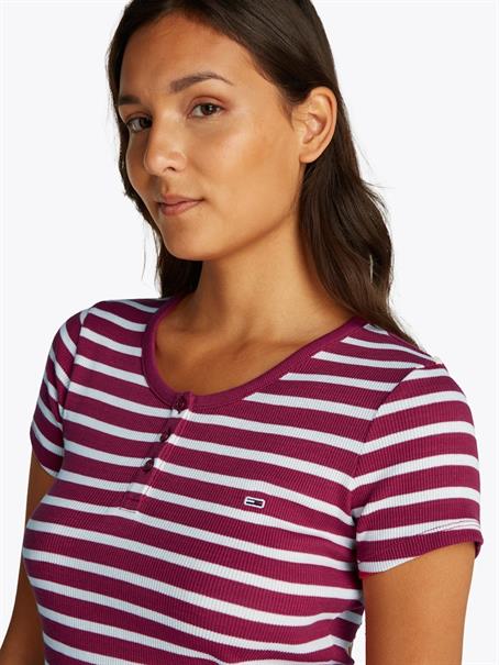 TJW SLIM BUTTON RIB C-NECK SS brilliant berry - stripe
