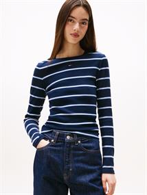 TJW SLIM ESSENTIAL RIB LS dark night navy - stripe
