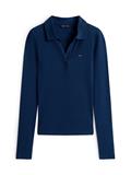 TJW SLIM ESSENTIAL RIB LS POLO dark night navy