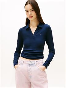 TJW SLIM ESSENTIAL RIB LS POLO dark night navy