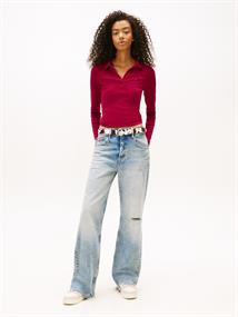 TJW SLIM ESSENTIAL RIB LS POLO lavish cerise