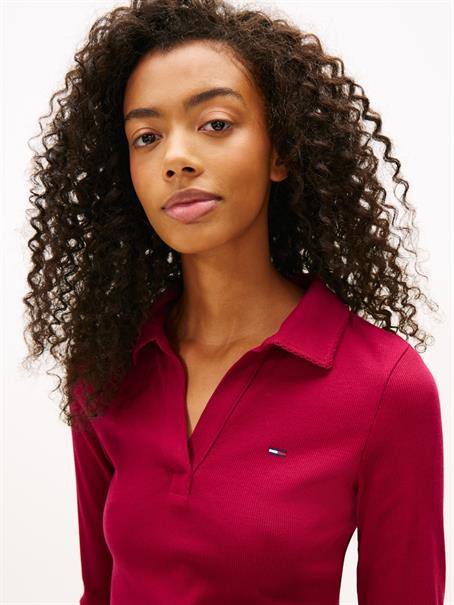 TJW SLIM ESSENTIAL RIB LS POLO lavish cerise