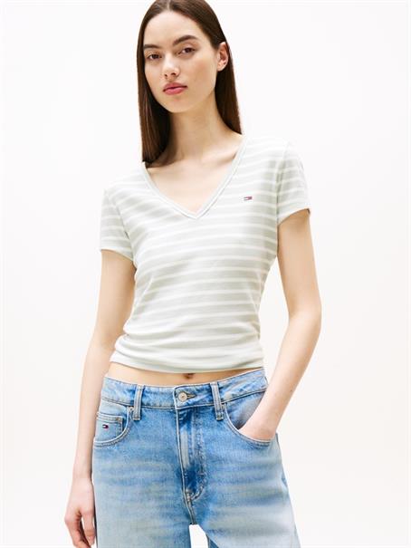 TJW SLIM ESSENTIAL RIB V SS misty sage - stripe