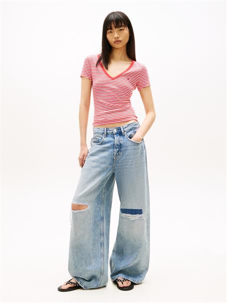 TJW SLIM ESSENTIAL RIB V SS red alert - stripe