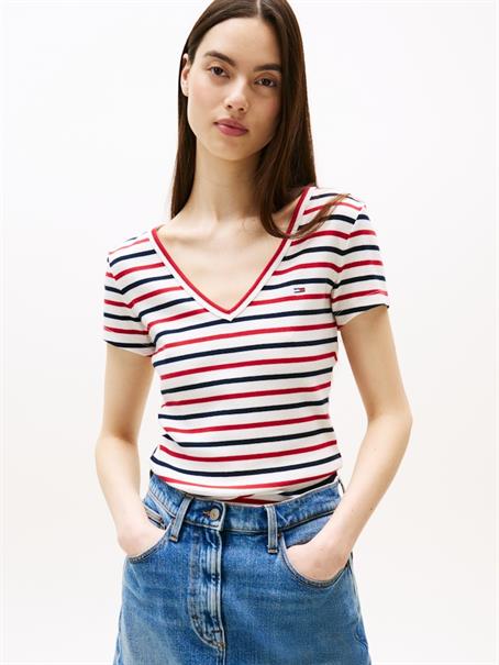 TJW SLIM ESSENTIAL RIB V SS white - red - navy stripe