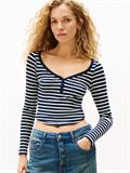 TJW SLIM HENLEY WAFFLE LS dark night navy - stripe