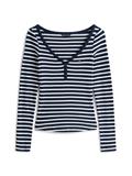 TJW SLIM HENLEY WAFFLE LS dark night navy - stripe