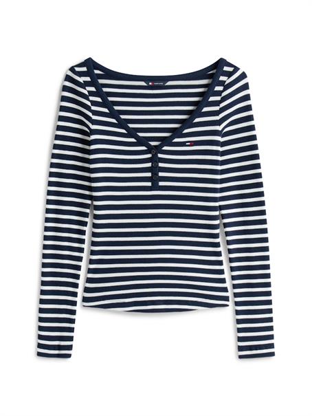 TJW SLIM HENLEY WAFFLE LS dark night navy - stripe