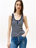 TJW SLIM HENLEY WAFFLE TANK dark night navy - stripe