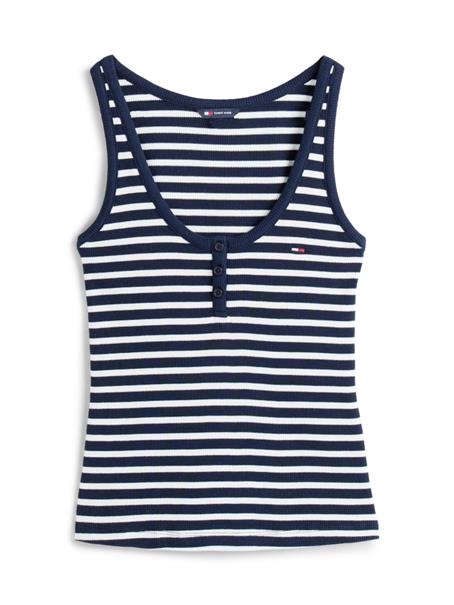 TJW SLIM HENLEY WAFFLE TANK dark night navy - stripe