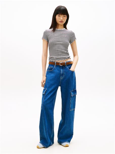 TJW SLIM LETTUCE EDGE RIB SS black - ecru stripe