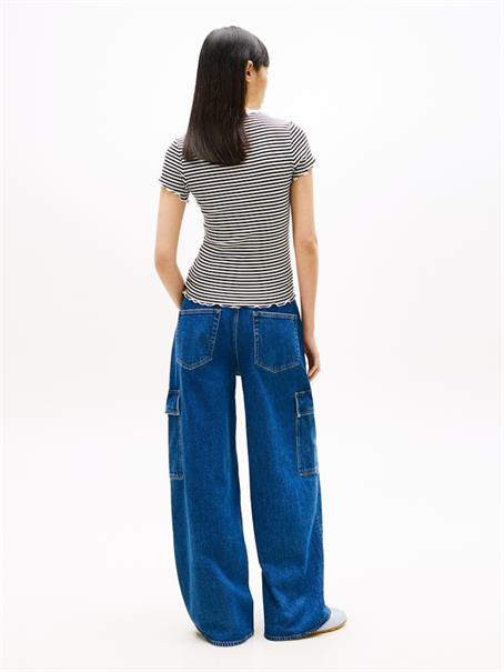 TJW SLIM LETTUCE EDGE RIB SS black - ecru stripe