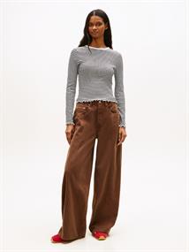 TJW SLIM SH LETTUCE EDGE RIB LS black - ecru stripe