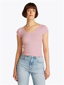 TJW SLIM VNECK GMD RIB SS precious pink