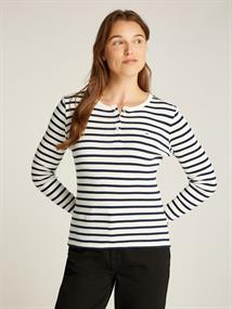 TJW SLM BUTTON RIB C-NECK LS EXT navy-white stripe