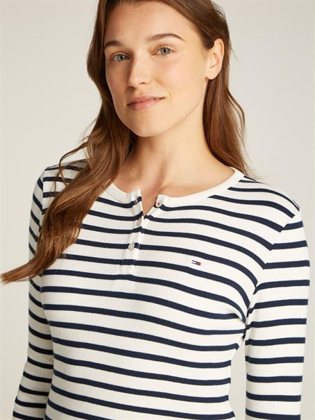 TJW SLM BUTTON RIB C-NECK LS EXT navy-white stripe