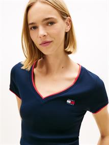 Tommy Badge Low V-Neck Slim T-Shirt dark night navy