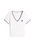 Tommy Badge Low V-Neck Slim T-Shirt ecru