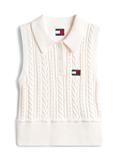 Tommy Badge Washed Cable Knit Polo Jumper ancient white
