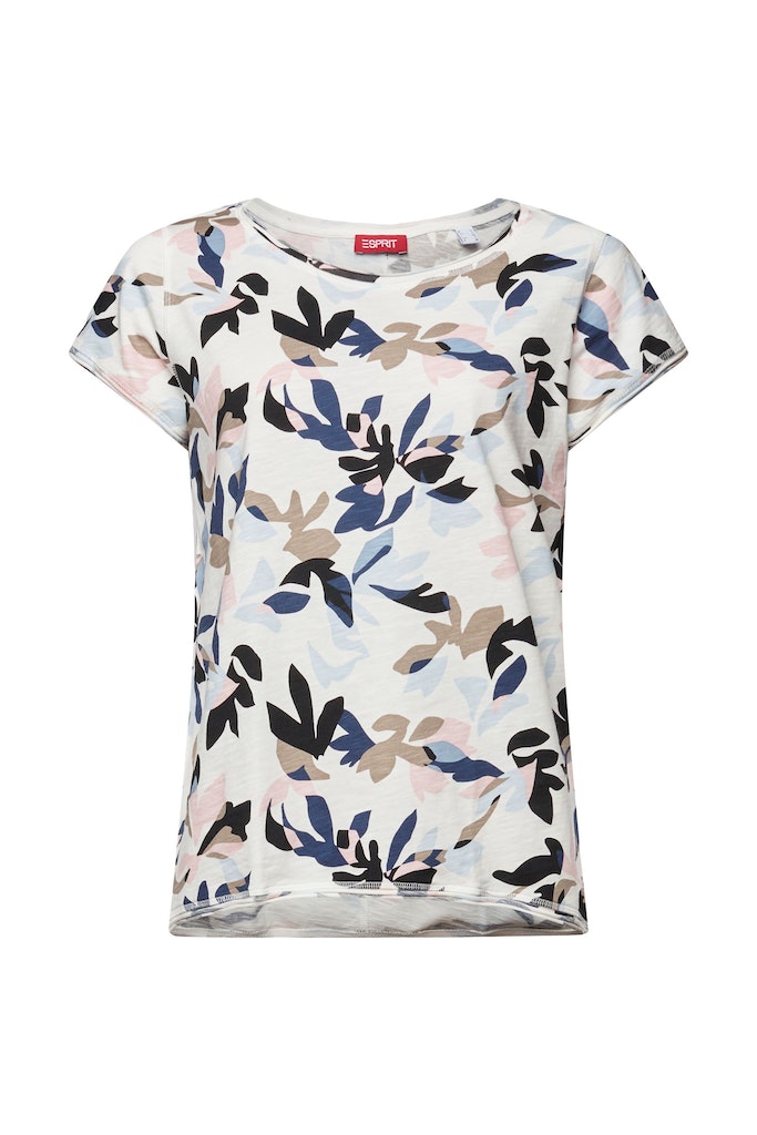Esprit Damen T-Shirt Top mit gerollten Kanten und Print off white 