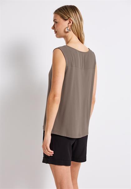 Top mit Split Neck dark tumbled beige