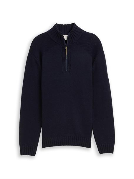 Troyer Strickpullover mit Ripp-Details knitted navy melange