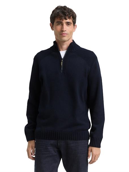 Troyer Strickpullover mit Ripp-Details knitted navy melange
