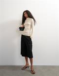 TSCAME RIBBED HIGH NECK L/S TOP JRS pearled ivory