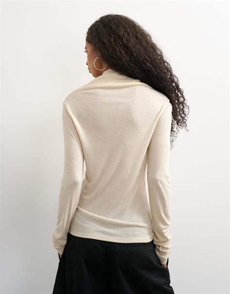 TSCAME RIBBED HIGH NECK L/S TOP JRS pearled ivory