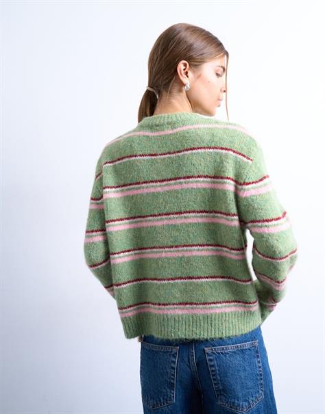 TSCARO STRIPE LS O-NECK CARDIGAN bright green