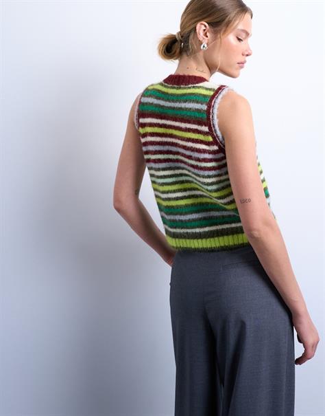 TSCARO STRIPE SL O-NECK VEST cocoa brown