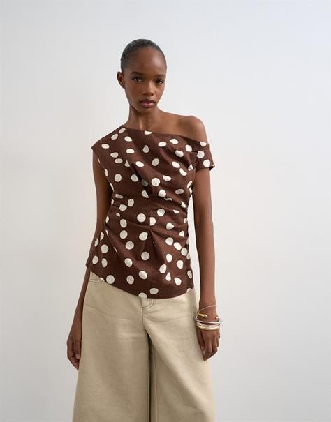 TSCASA CINCHED WAIST TOP WVN oatmeal