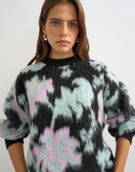 TSDENI BLURRED FLOWER JUMPER KNIT jet black