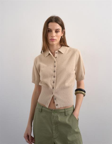 TSKYLIE SS CINCH WAIST POLO PULLOVER oatmeal