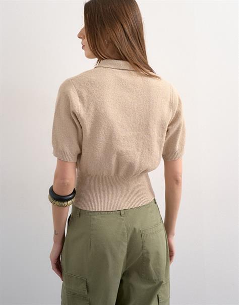 TSKYLIE SS CINCH WAIST POLO PULLOVER oatmeal