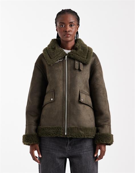 TSTILDA SHEARLING COLLAR JACKET OTW khaki