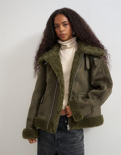 TSTILDA SHEARLING COLLAR JACKET OTW khaki