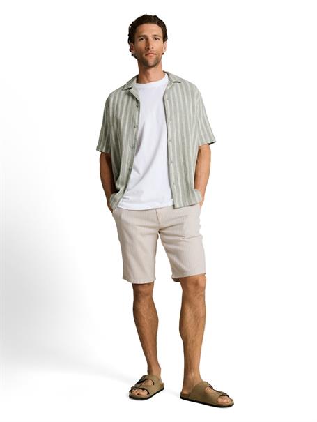 TTREGULAR Chino Shorts mit Leinenanteil cashew beige stripe