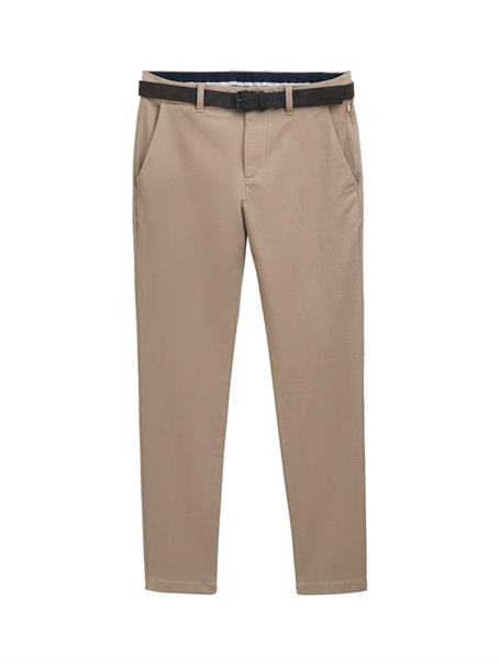 TTTRAVIS Slim Chino mit Gürtel beige brown zig zag structure