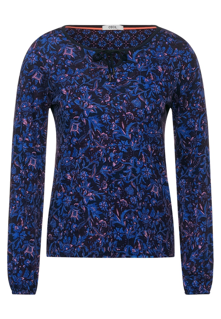 Cecil Damen Longsleeve Tunika-Shirt mit Blumen deep blue bequem online  kaufen bei
